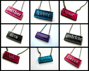 Queer Glitter Resin Necklaces by RowdyBaubles on Etsy.com